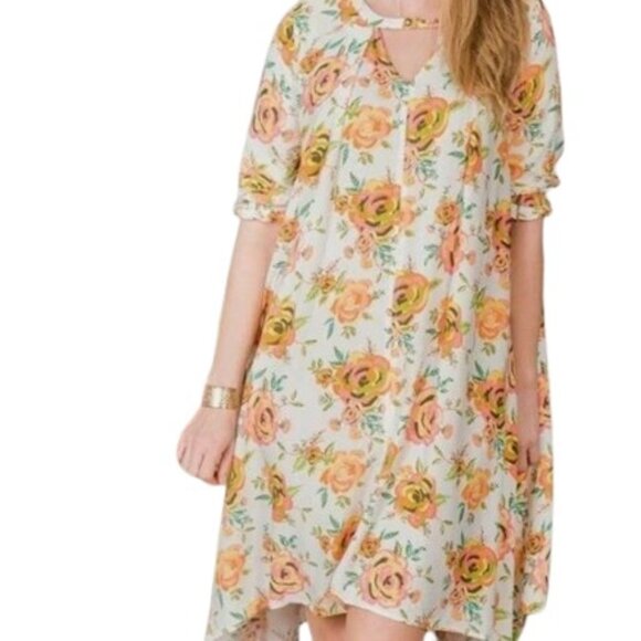 Matilda Jane Womens Sunday Best Choker Neck Swing Dress Ivory Coral Floral M - Picture 1 of 3